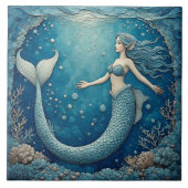 Aquamarine Mermaid Ocean Mosaic Iridescent Alcove  タイル (正面)