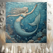 Aquamarine Mermaid Ocean Mosaic Luminous Coral Art タイル