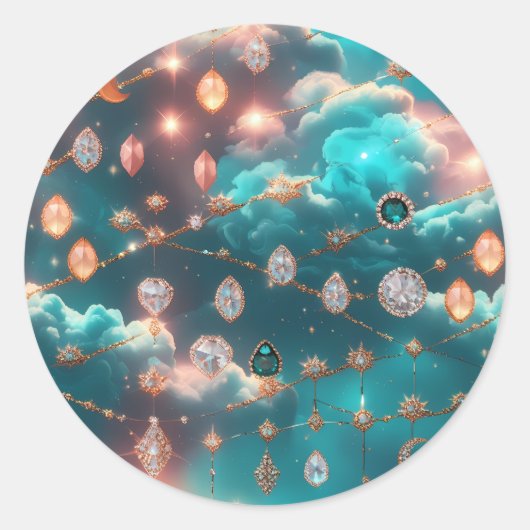 Aquamarine Moon Phases Celestial Astrology ラウンドシール (正面)