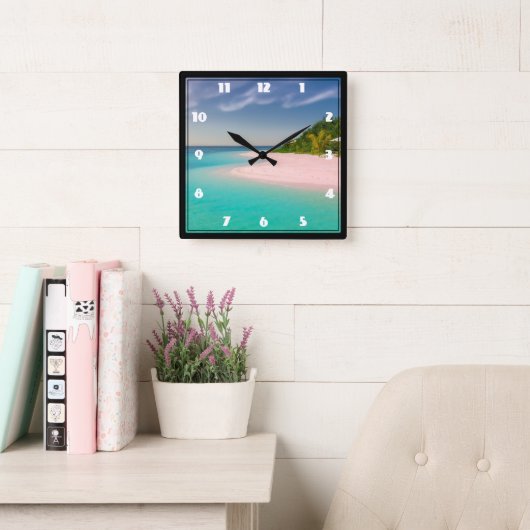 Aquamarine Ocean Tropical Beach Scenic スクエア壁時計 (読書スペース)
