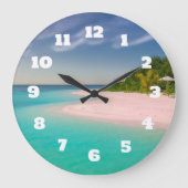 Aquamarine Ocean Tropical Beach Scenic ラージ壁時計 (正面)