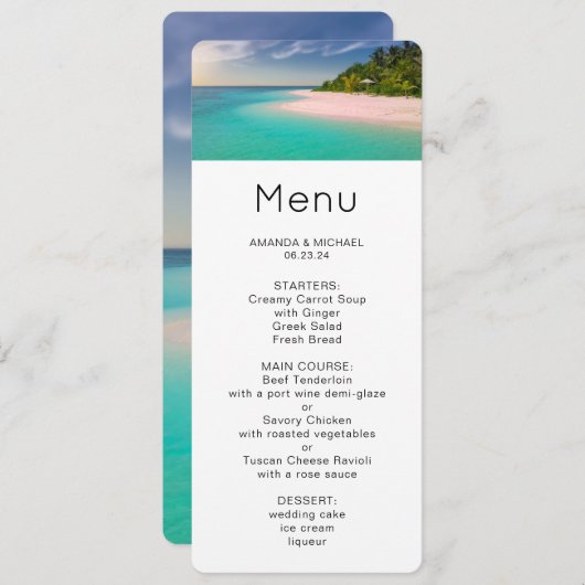 Aquamarine Ocean Tropical Beach Scenic Menu 招待状 (正面/裏面)