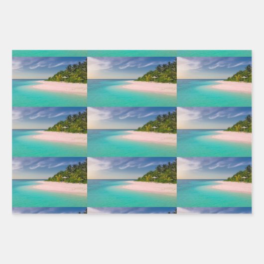 Aquamarine Ocean Tropical Beach Scenic Pattern ラッピングペーパーシート (正面3)