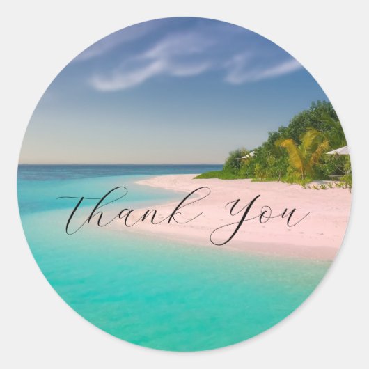 Aquamarine Ocean Tropical Beach Scenic Thank You ラウンドシール (正面)