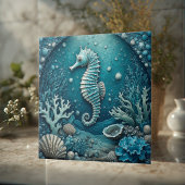 Aquamarine Seahorse Coastal Seashells Corals Reef  タイル