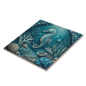Aquamarine Seahorse Coastal Seashells Corals Reef  タイル (側面)