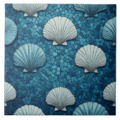 Aquamarine Seashells Mosaic Blue Ocean Marine Life タイル (正面)