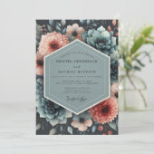 Aquamarine Shadowed Flora Wedding 招待状 (スタンド正面)