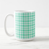 Aquamarine White Plaid Pattern コーヒーマグカップ (左)