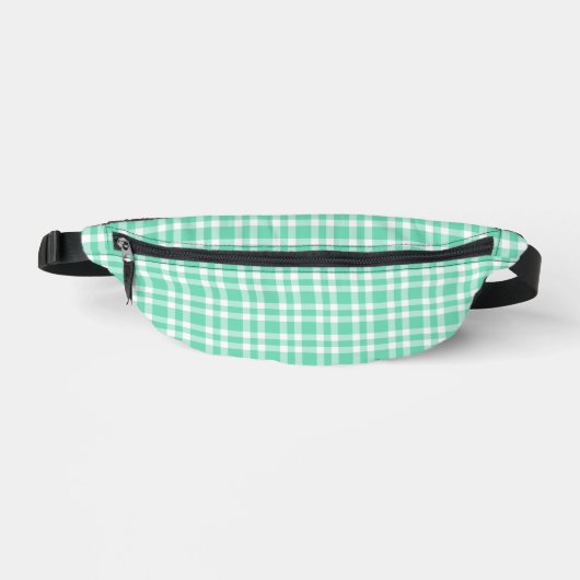 Aquamarine White Plaid Pattern ファニーパック (正面)