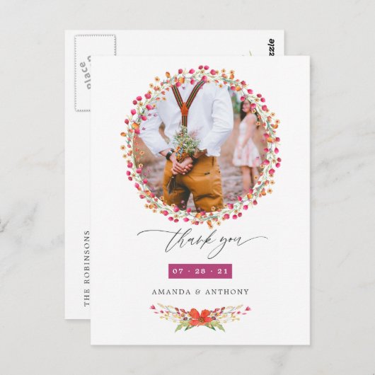 Aquarele Wildflowerの写真結婚ありがとうございま ポストカード (正面/裏面)