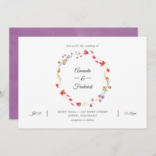 Aquarele Wildflower Photo 結婚's 招待状 (正面/裏面)