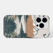 Aquarell Berglandschaft, Naturmotiv Berg und See iPhoneケース (裏面横)