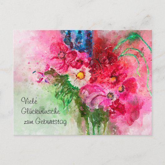 Aquarell Blumenstrauß Glückwünsche zum Geburtag ポストカード (正面)