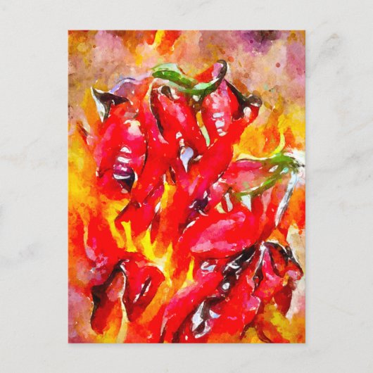 Aquarell feurig brennde Chilischoten. Chili. ポストカード (正面)