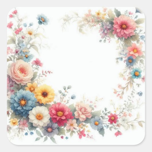 Aquarell Floral Art Add Your Text Blank Template スクエアシール (正面)
