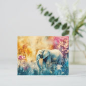 Aquarell Illustration eines Elefanten im Dschungel ポストカード (スタンド正面)
