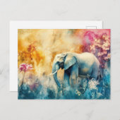 Aquarell Illustration eines Elefanten im Dschungel ポストカード (正面/裏面)