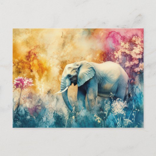 Aquarell Illustration eines Elefanten im Dschungel ポストカード (正面)