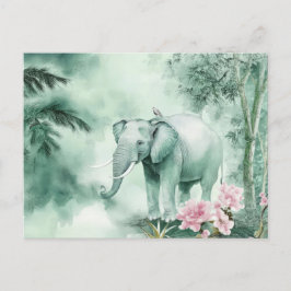 Aquarell Illustration eines Elefanten im Dschungel ポストカード