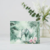 Aquarell Illustration eines Elefanten im Dschungel ポストカード (スタンド正面)