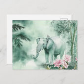 Aquarell Illustration eines Elefanten im Dschungel ポストカード (正面/裏面)