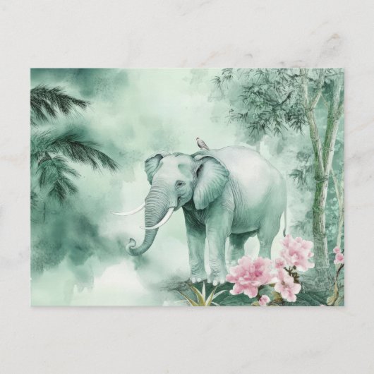 Aquarell Illustration eines Elefanten im Dschungel ポストカード (正面)