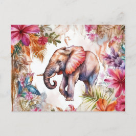 Aquarell Illustration eines Elefanten im Dschungel ポストカード