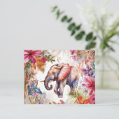 Aquarell Illustration eines Elefanten im Dschungel ポストカード (スタンド正面)