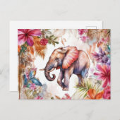 Aquarell Illustration eines Elefanten im Dschungel ポストカード (正面/裏面)