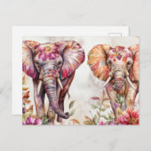 Aquarell Illustration eines Elefanten mit Blumen ポストカード (正面/裏面)