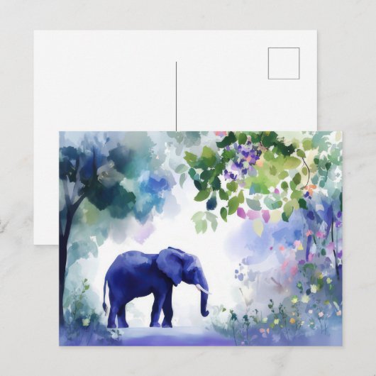 Aquarell Illustration eines Elefanten mit Blumen ポストカード (正面/裏面)