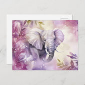 Aquarell Illustration eines Elefanten mit Blumen ポストカード (正面/裏面)