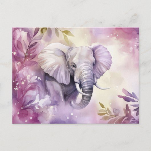 Aquarell Illustration eines Elefanten mit Blumen ポストカード (正面)