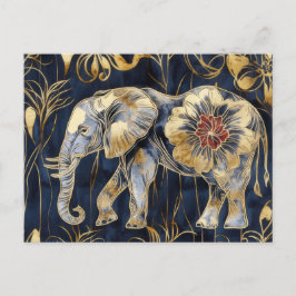 Aquarell Illustration eines Elefanten mit Blumen ポストカード