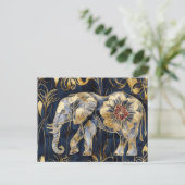 Aquarell Illustration eines Elefanten mit Blumen ポストカード (スタンド正面)