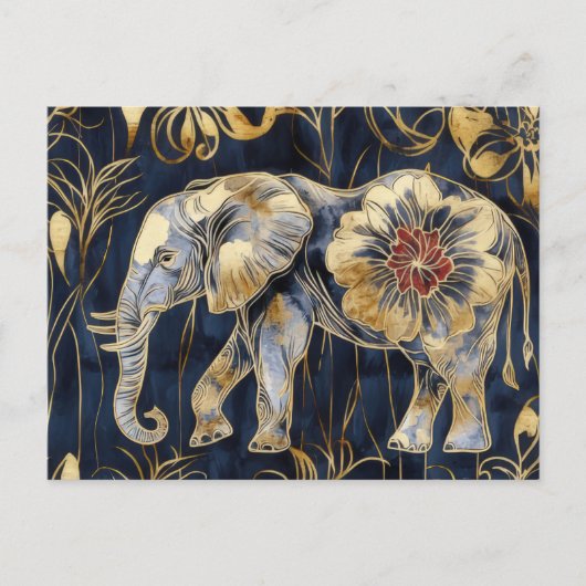 Aquarell Illustration eines Elefanten mit Blumen ポストカード (正面)