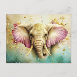 Aquarell Illustration eines Elefanten mit Blumen ポストカード