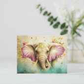 Aquarell Illustration eines Elefanten mit Blumen ポストカード (スタンド正面)