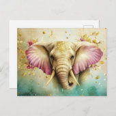 Aquarell Illustration eines Elefanten mit Blumen ポストカード (正面/裏面)