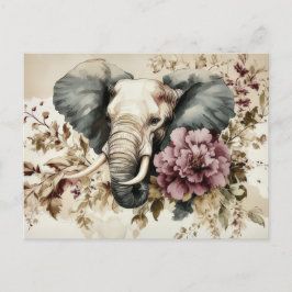 Aquarell Illustration eines Elefanten mit Blumen ポストカード