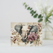 Aquarell Illustration eines Elefanten mit Blumen ポストカード (スタンド正面)