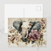 Aquarell Illustration eines Elefanten mit Blumen ポストカード (正面/裏面)