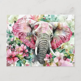 Aquarell Illustration eines Elefanten mit Blumen ポストカード