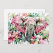 Aquarell Illustration eines Elefanten mit Blumen ポストカード (正面/裏面)