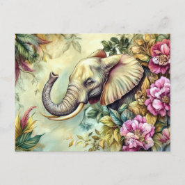 Aquarell Illustration eines Elefanten mit Blumen ポストカード