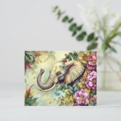 Aquarell Illustration eines Elefanten mit Blumen ポストカード (スタンド正面)