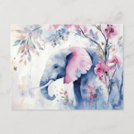 Aquarell Illustration eines Elefanten mit Blumen ポストカード