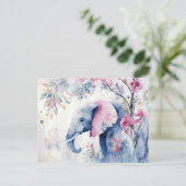 Aquarell Illustration eines Elefanten mit Blumen ポストカード (スタンド正面)