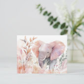 Aquarell Illustration eines Elefanten mit Blumen ポストカード (スタンド正面)